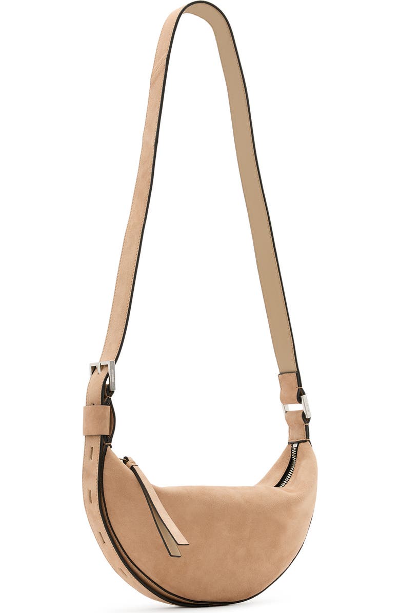 AllSaints Half Moon Suede Crossbody Bag, Alternate, color,