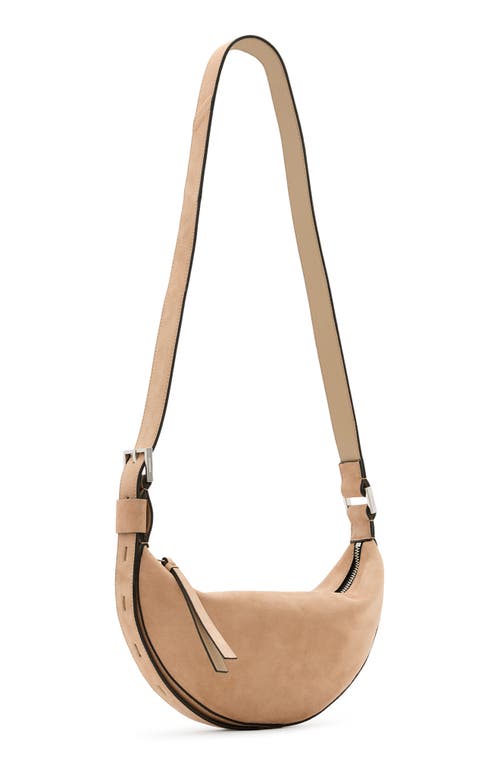 Allsaints Half Moon Leather Crossbody Bag In Mink Brown
