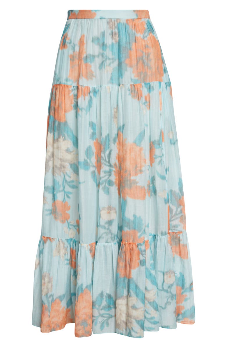 Erdem Floral Print Tiered Cotton & Silk Voile Midi Skirt, Alternate, color, Trailing Poppy Dream Blue