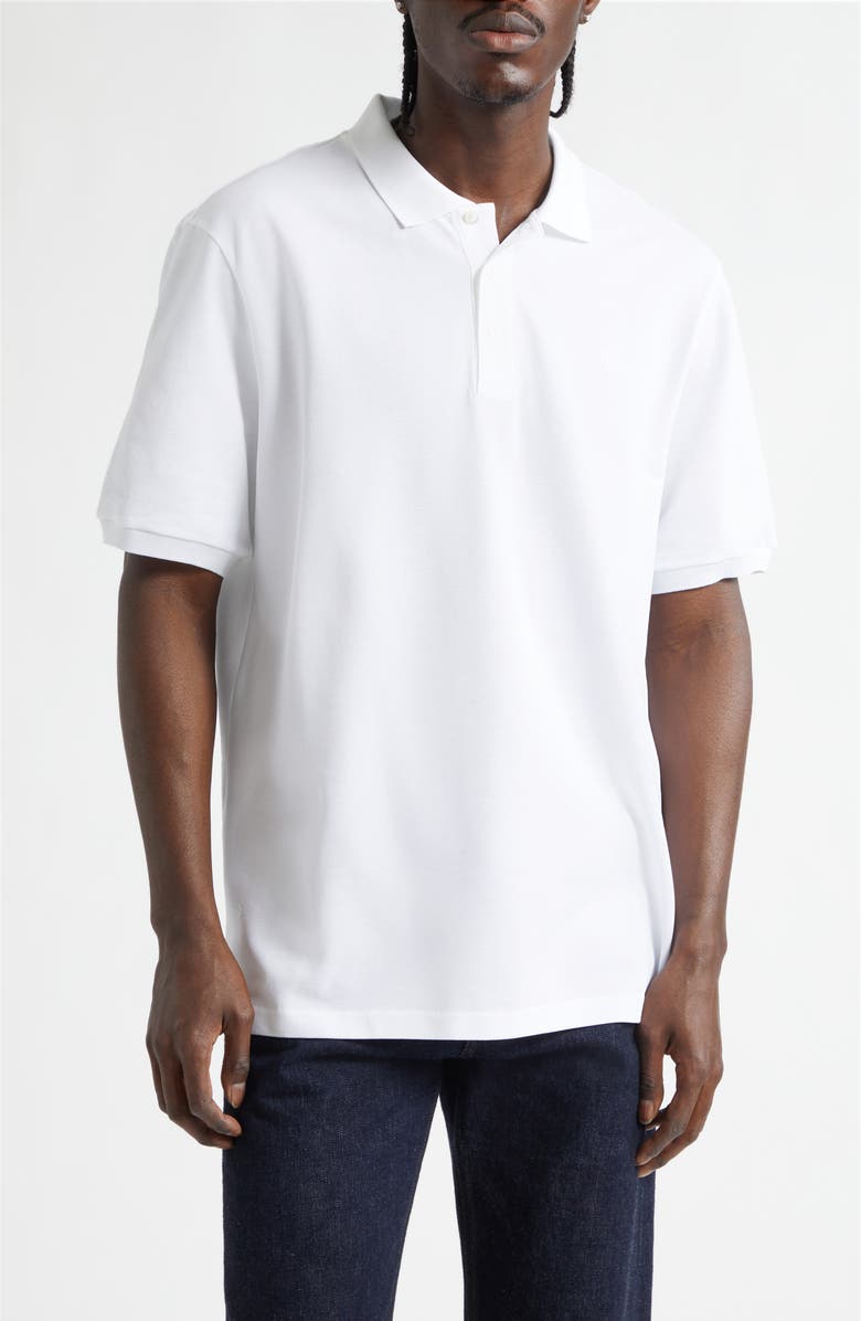 Ralph Lauren Purple Label Embroidered Logo Cotton Piqué Polo, Main, color, Classic White