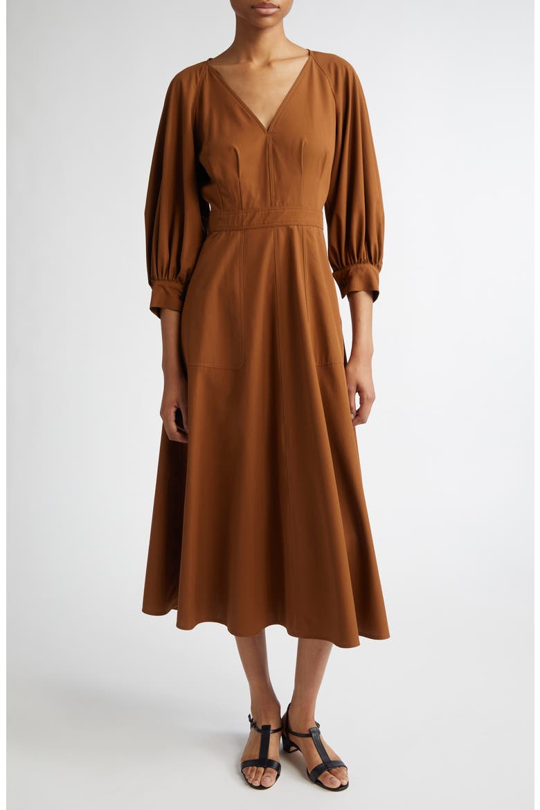 Pedaggi Cotton Poplin Fit & Flare Dress, Main, color, TOBACCO