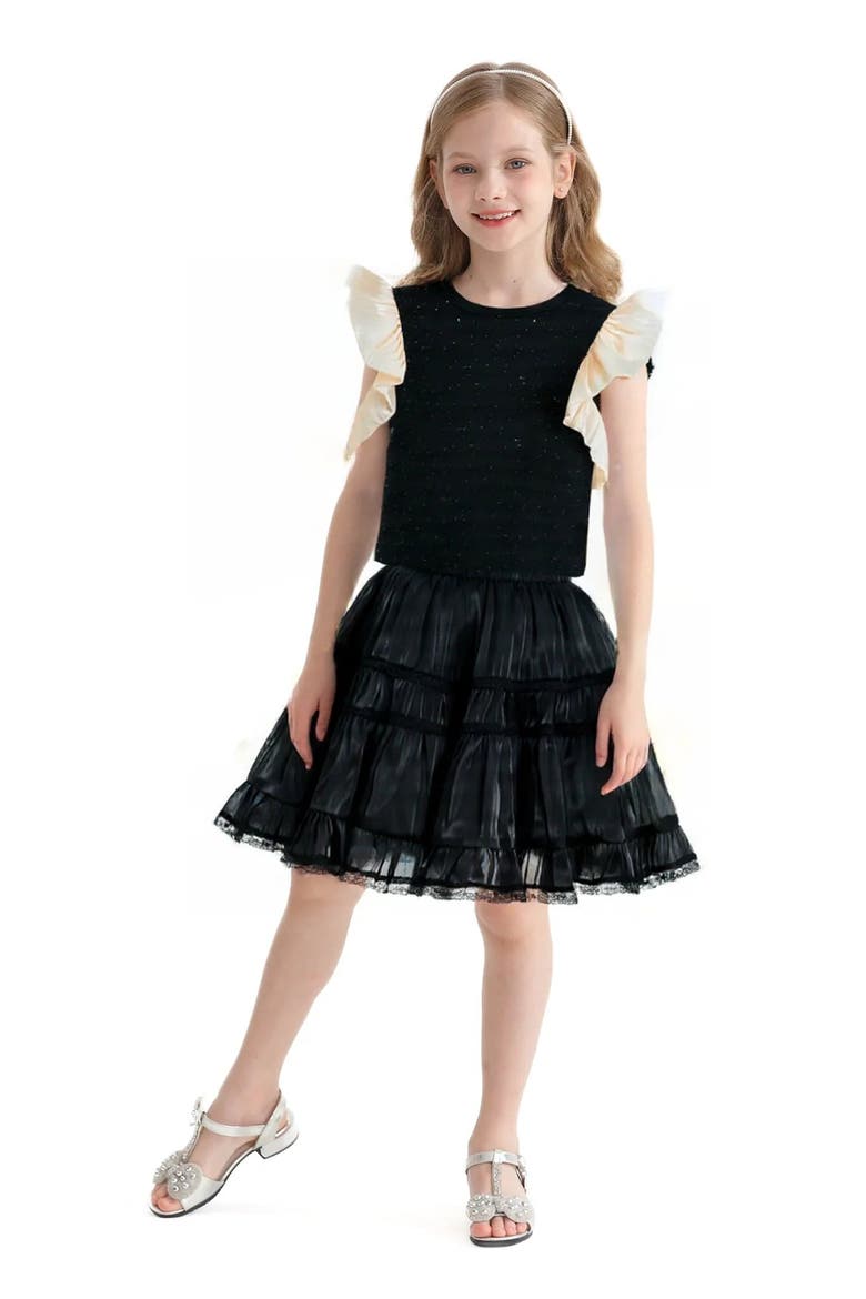 Glitter Ruffle Skirt Set, Alternate, color, Black