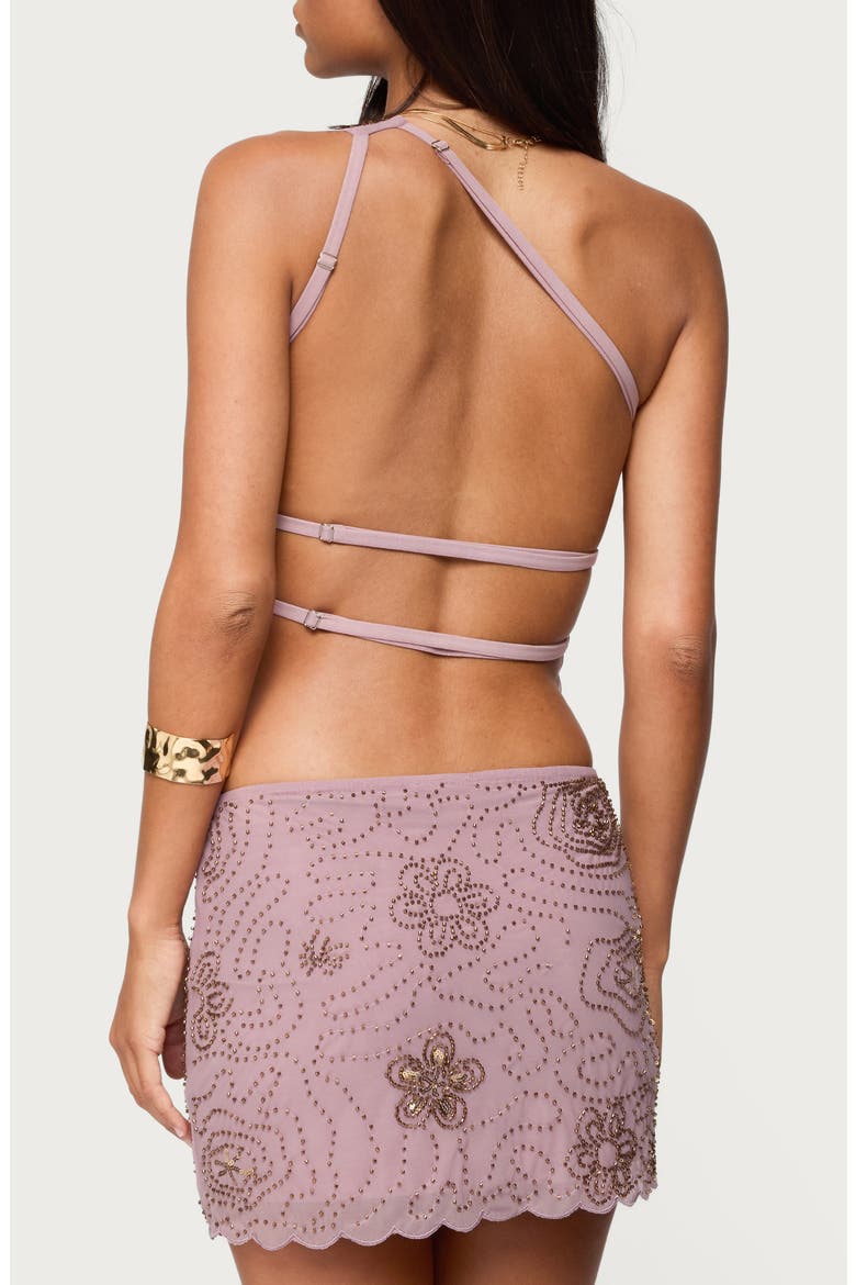 Astrid Beaded Open Back One-Shoulder Top, Alternate, color, MAUVE