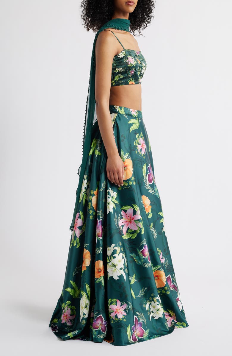 Sani Cai Floral Embroidered Lehenga with Bead Detail Dupatta, Alternate, color, Emerald Garden