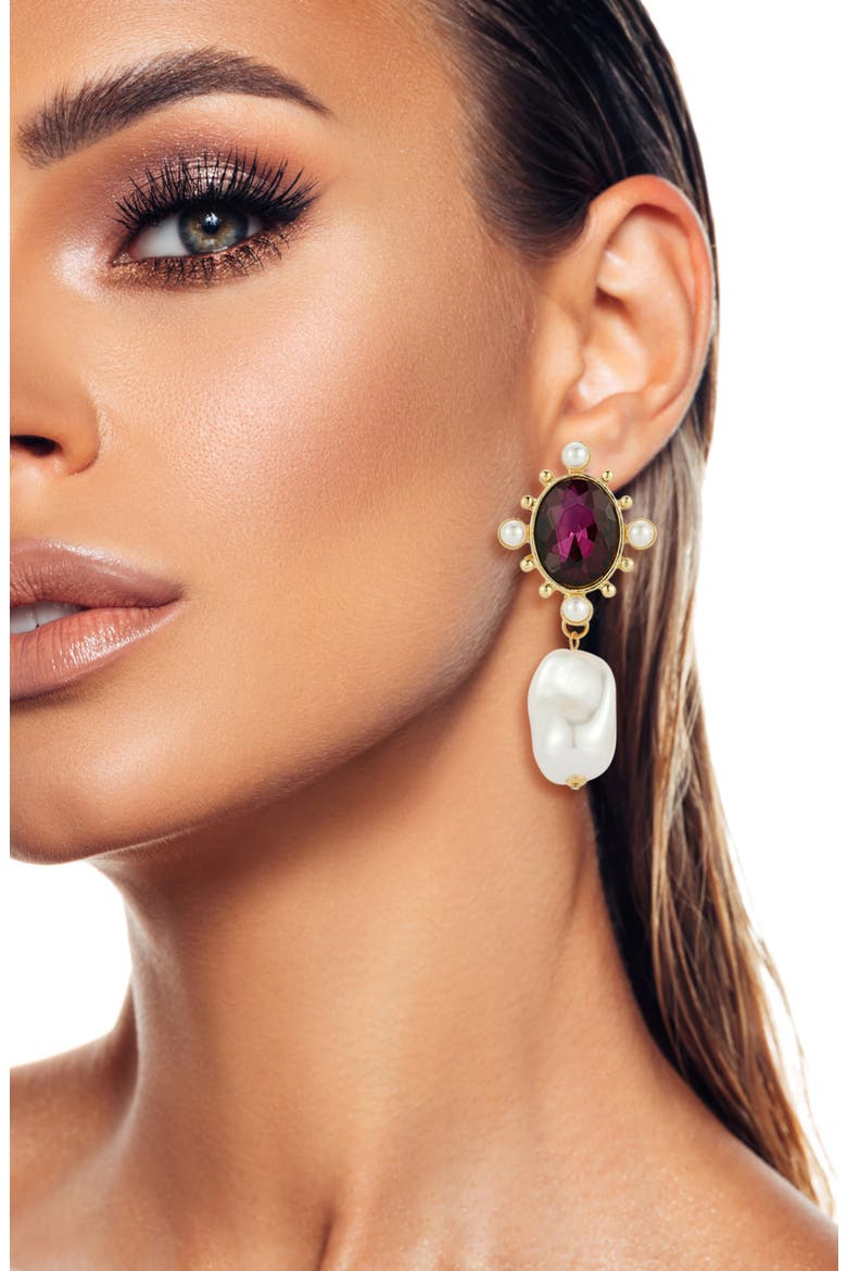 CZ & Faux Pearl Drop Earrings, Alternate, color, GOLD