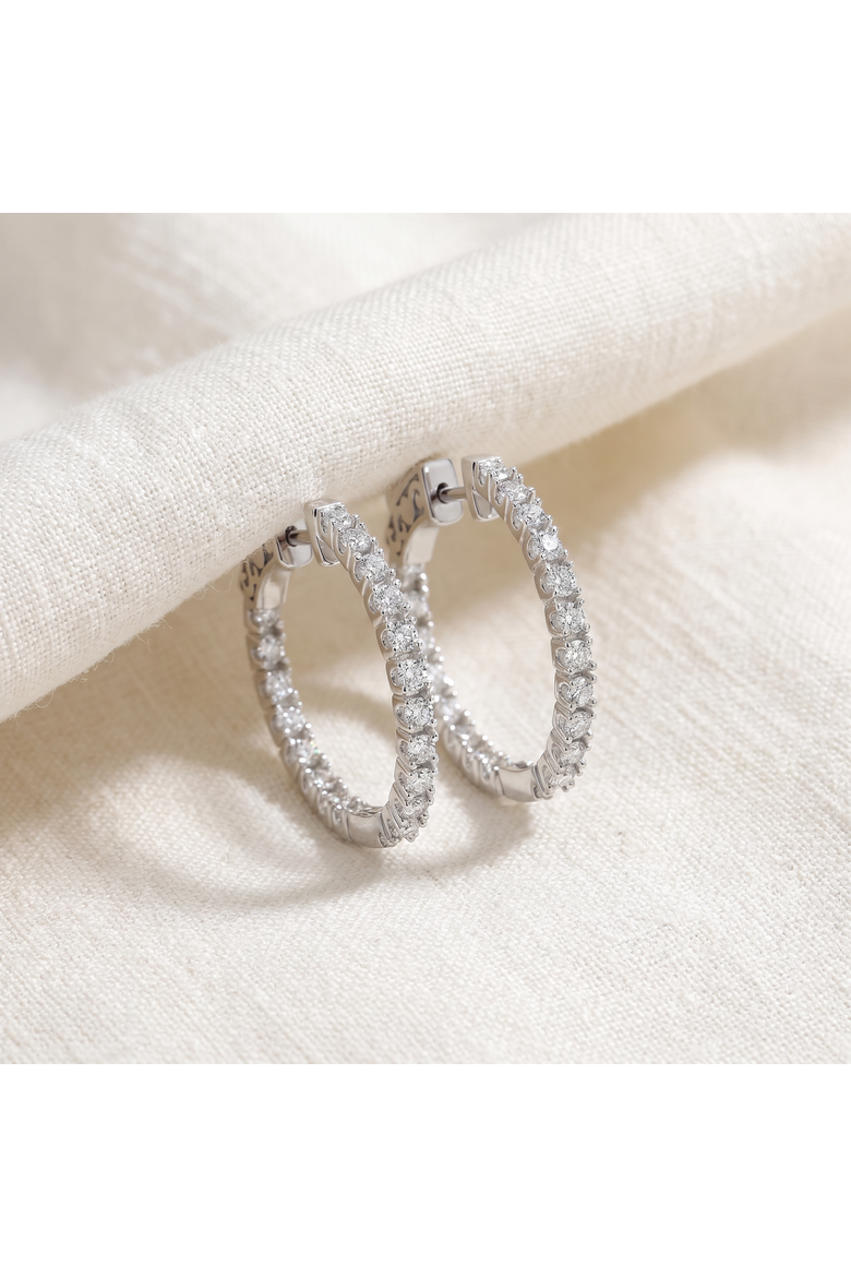 2Ct Lab Diamond Hoops Inside Outside 1 1/3" Silver Earrings, Alternate, color, Silver