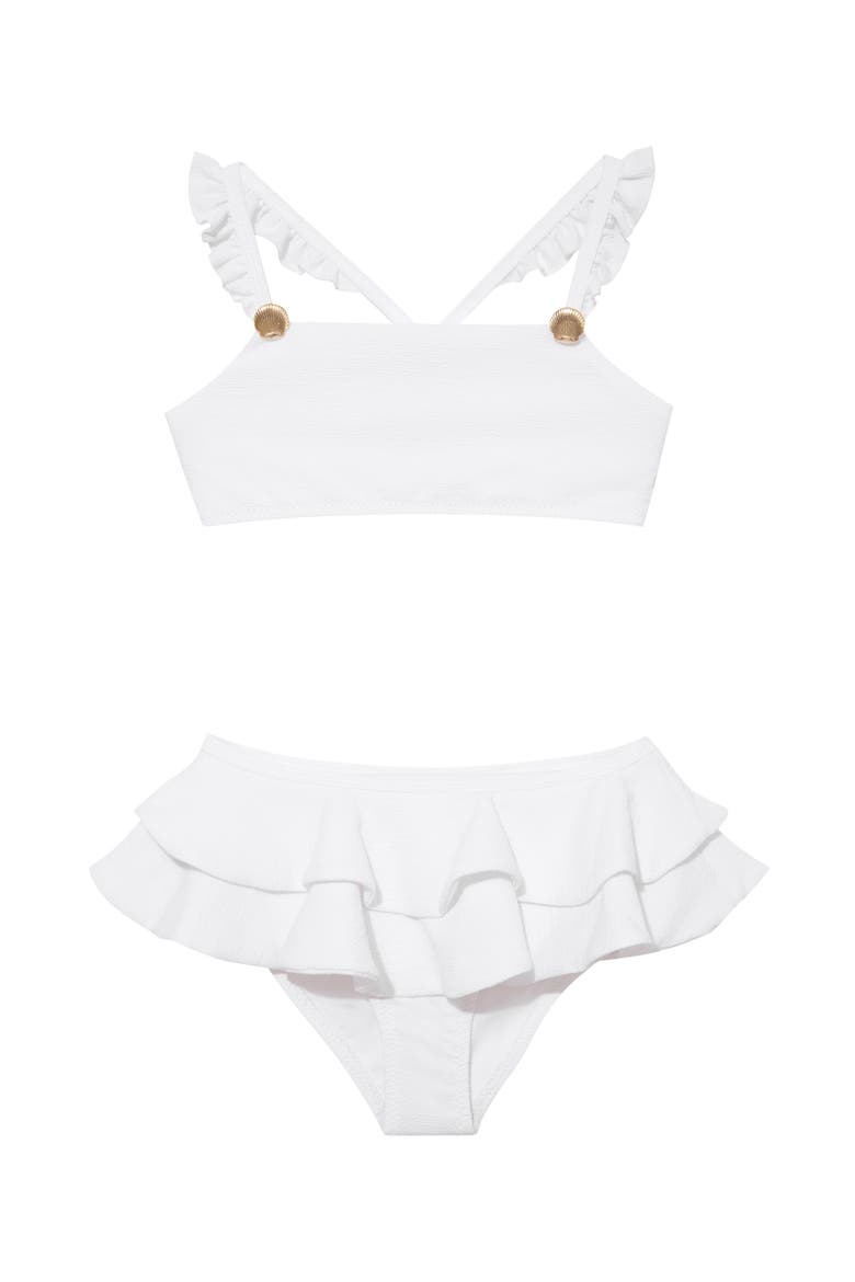 Dassy Ruffle Strap Kids Bikini Set with Layered Skirt, Main, color, White