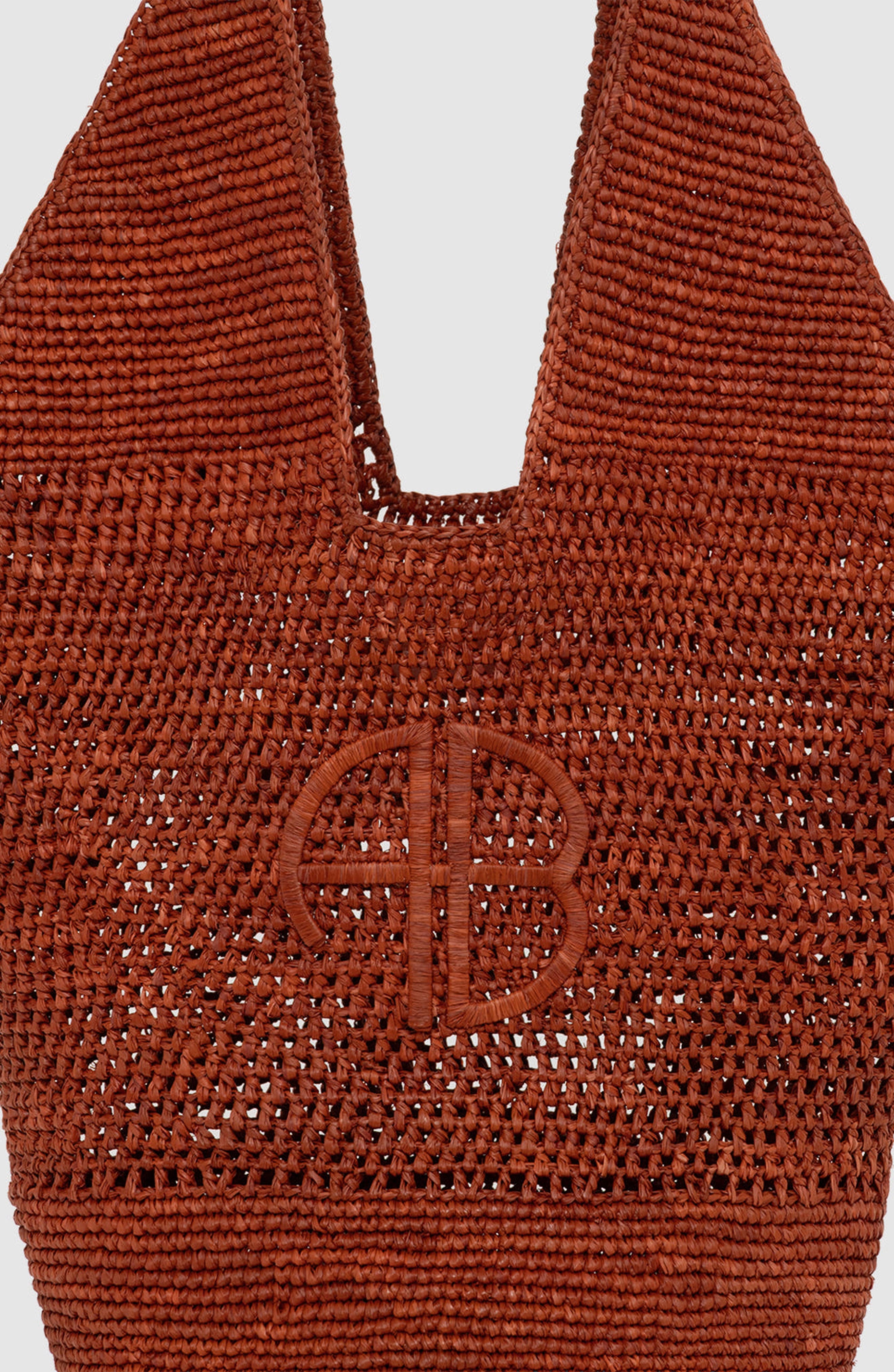 Leah Logo Hobo Raffia, Alternate, color, Red Terracotta