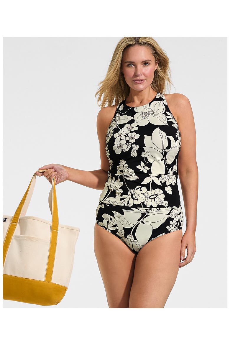 Plus Size DD-Cup Tugless High Neck Strappy Back Tankini Swimsuit Top, Alternate, color, Black/Egret Lilies