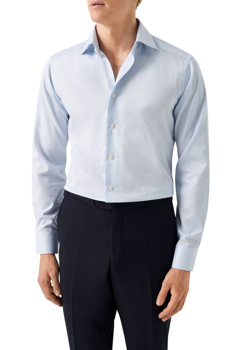 Slim Fit Microcheck Cotton Dress Shirt, Main, color, LIGHT BLUE