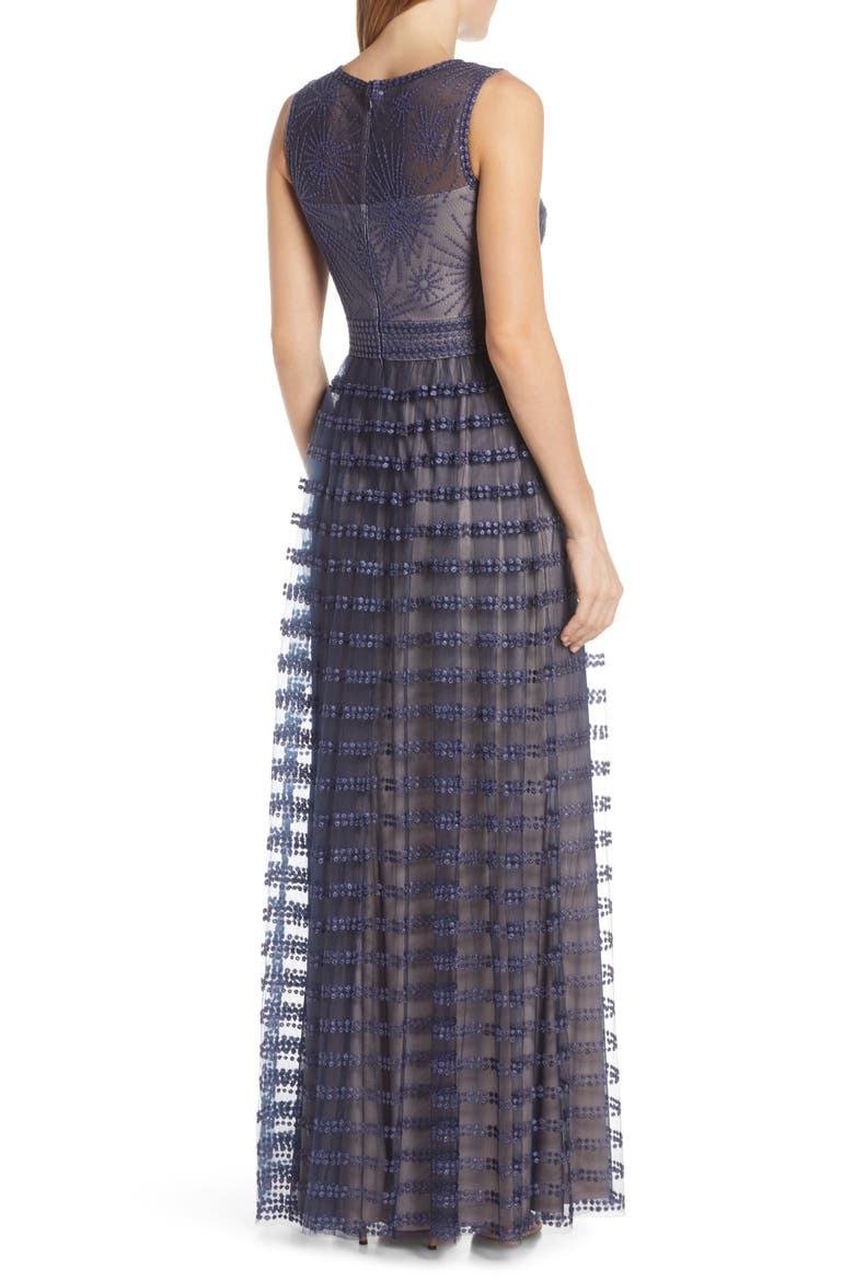 Embroidered Mesh Sleeveless Gown, Alternate, color, NAVY/ PETAL