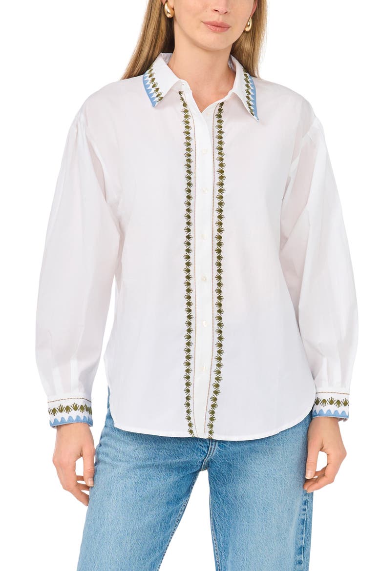Embroidered Long Sleeve Button-Up Shirt, Main, color, BRIGHT WHITE