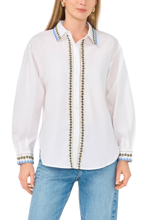 Embroidered Long Sleeve Button-Up Shirt