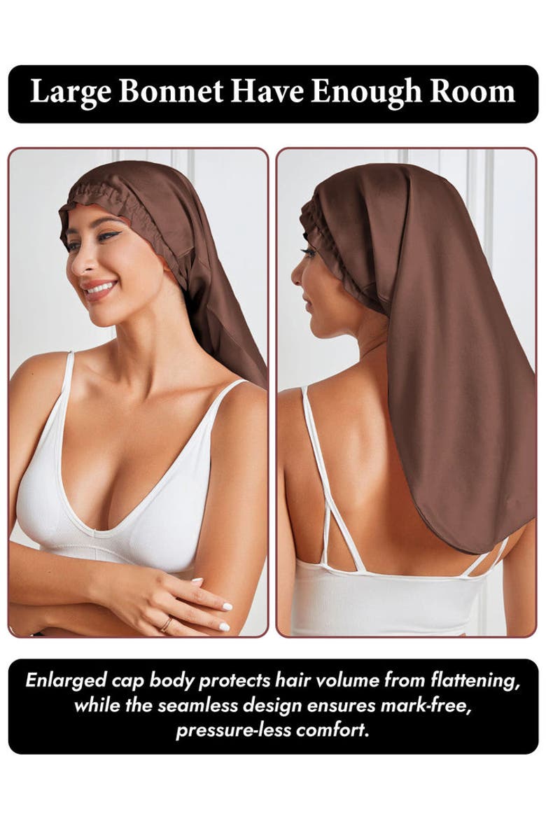 Elegant Long Pure Silk Bonnet, Alternate, color, Coffee