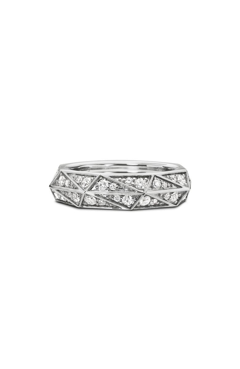 David Yurman Torqued Faceted Band Ring in Sterling Silver with Pavé Diamonds, Main, color, Sterling Silver