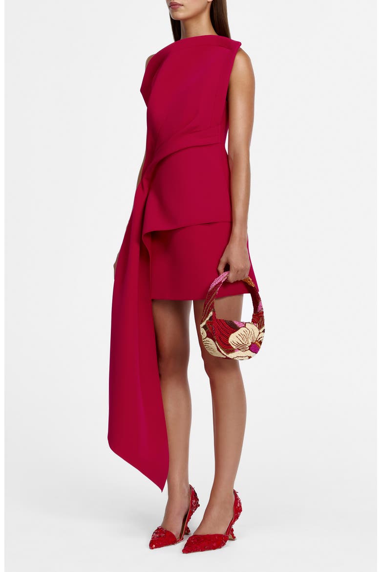 Quindus Asymmetric Drape Minidress, Alternate, color, BERRY