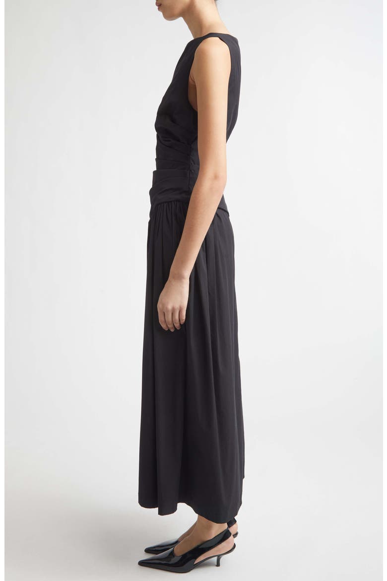 Ruched Cotton Blend Stretch Poplin Dress, Alternate, color, BLACK