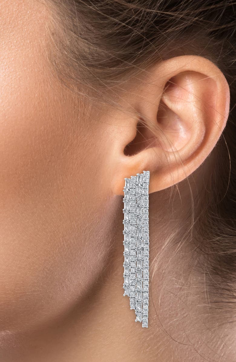 CZ by Kenneth Jay Lane Round & Baguette CZ Fringe Drop Earrings, Alternate, color,