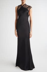 Victoria Beckham Asymmetric Mesh Trim Trumpet Gown