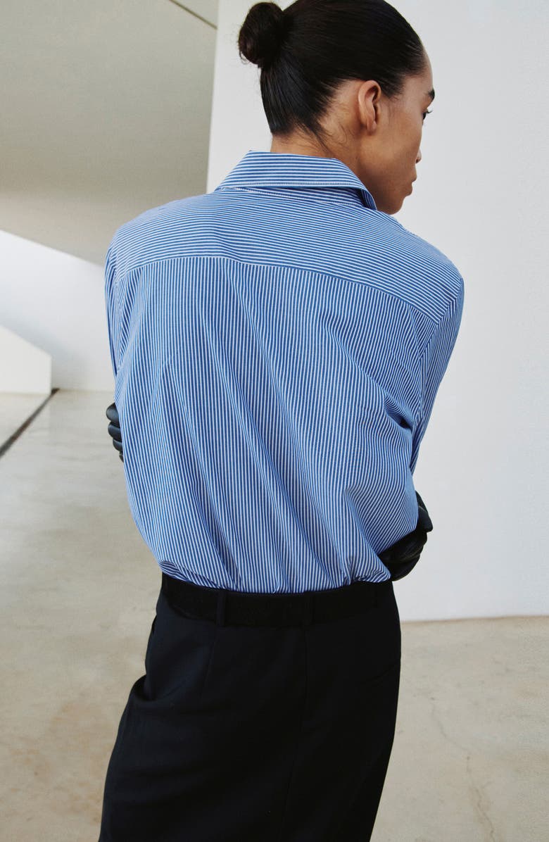 MANGO Stripe Poplin Button-Up Shirt, Alternate, color, Sky Blue