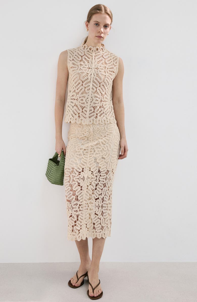 MANGO Setenta Openwork Knit Mock Neck Top, Alternate, color, Sand