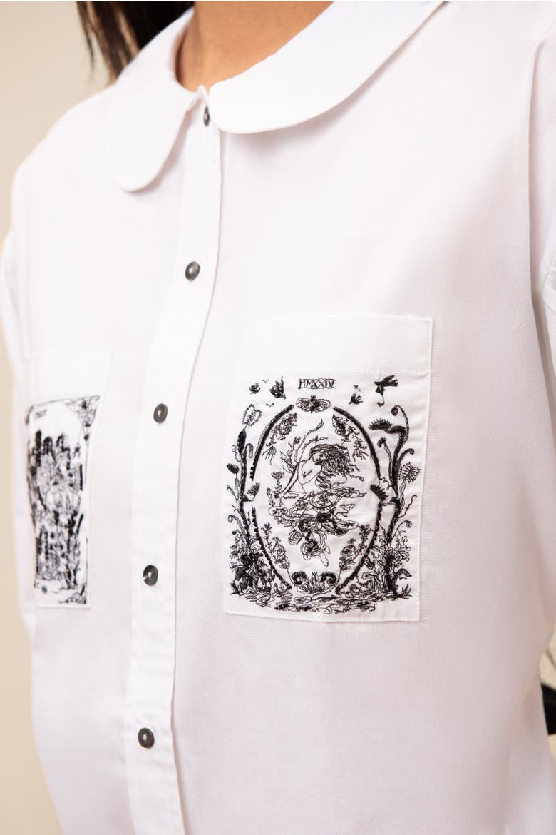 Tarot Embroidered Beaded Poplin Oxford Shirt, Alternate, color, White