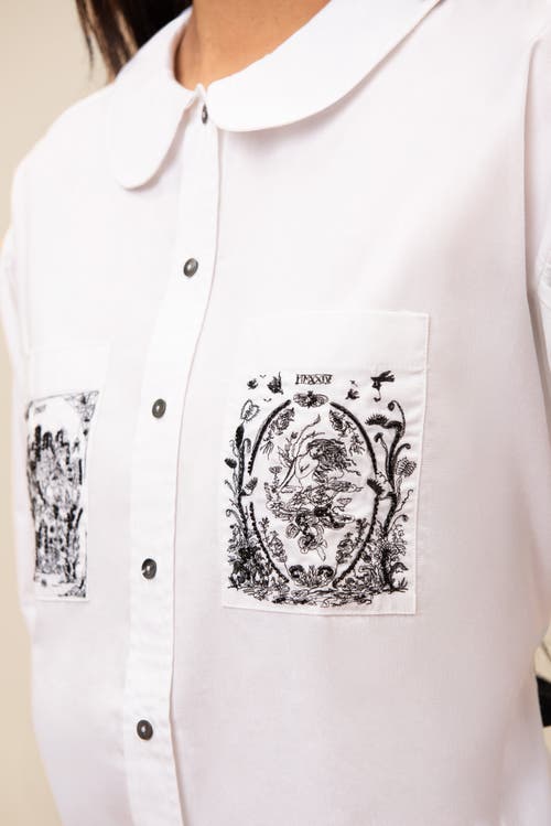 Contessa Mills Tarot Embroidered Beaded Poplin Oxford Shirt In White