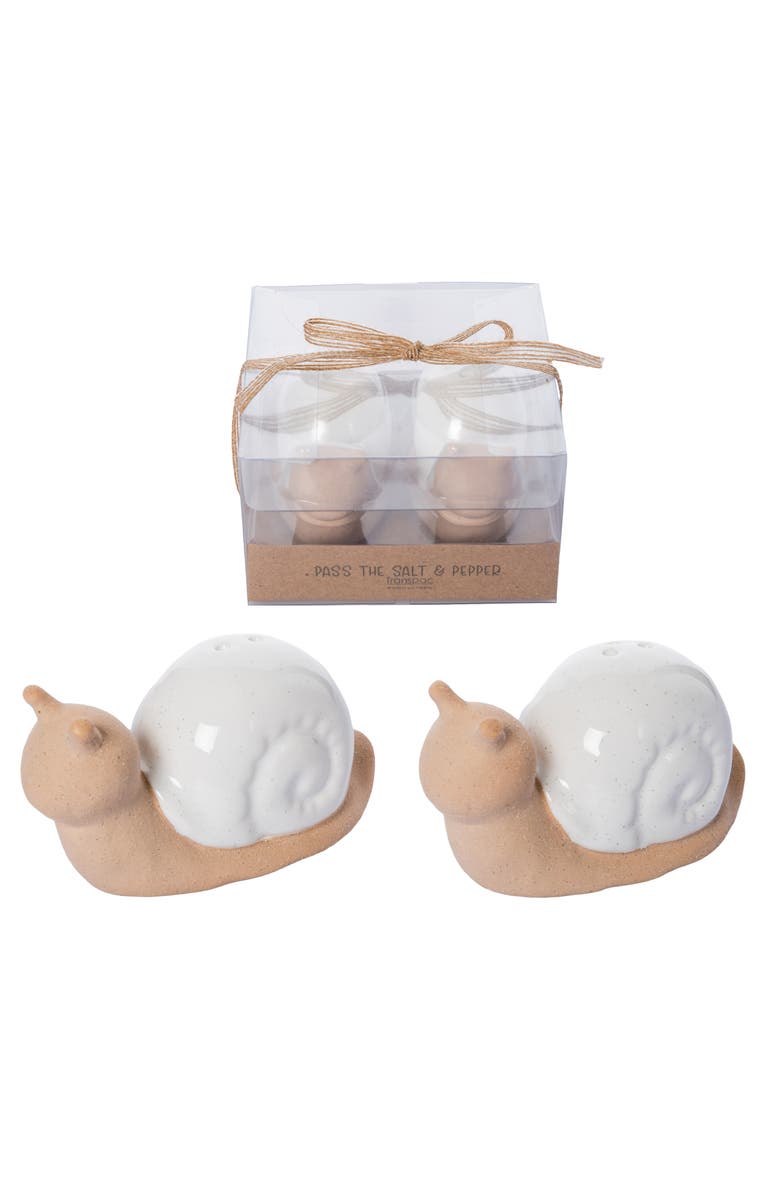 Transpac Ceramic Snail Salt and Pepper Set of 2 White for Spring Serving and Entertaining, Main, color, Multicolored