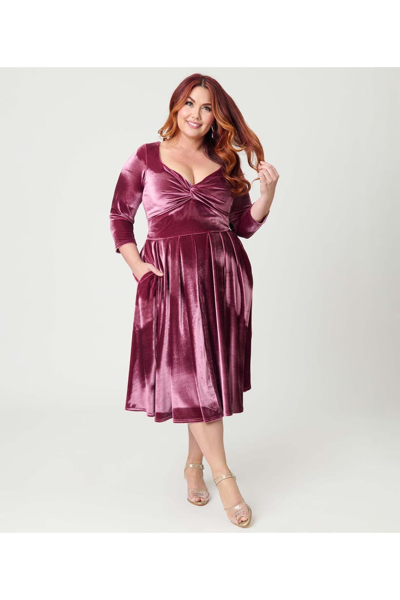 Plus Size 1950s Front Twist Swing Dress, Alternate, color, Mauve Pink