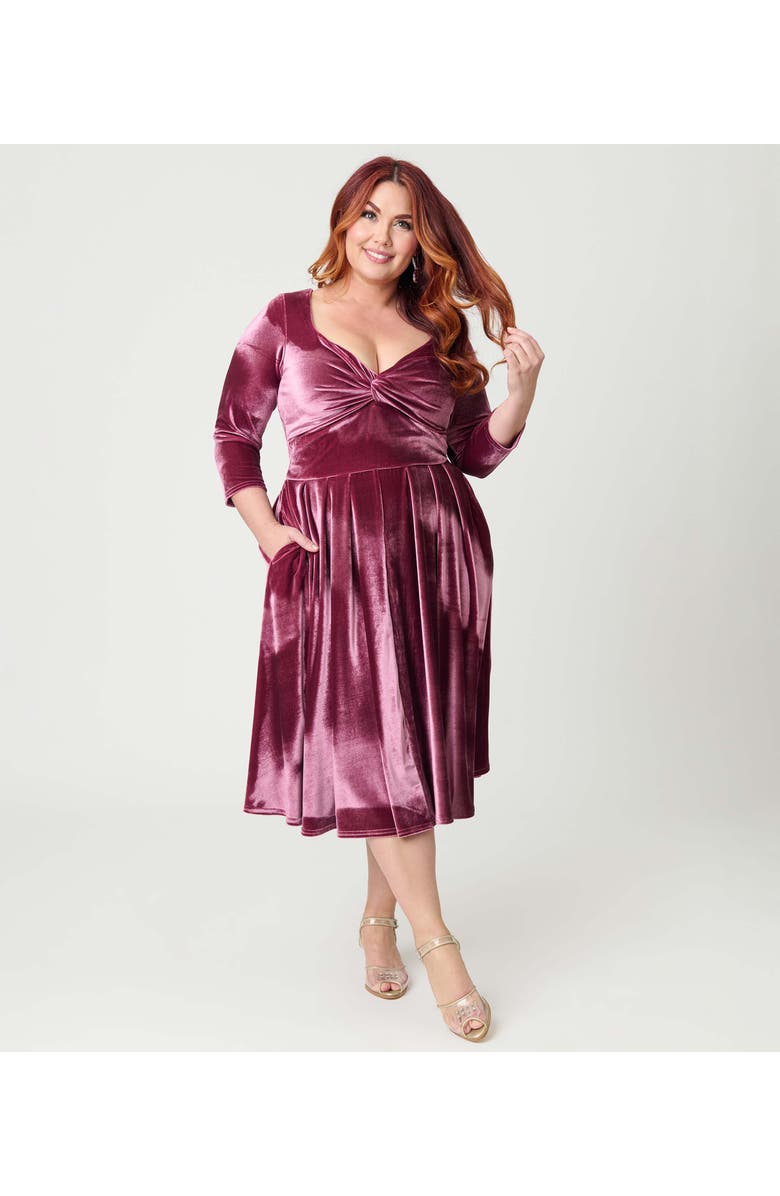 Unique Vintage Plus Size 1950s Front Twist Swing Dress, Alternate, color, Mauve Pink