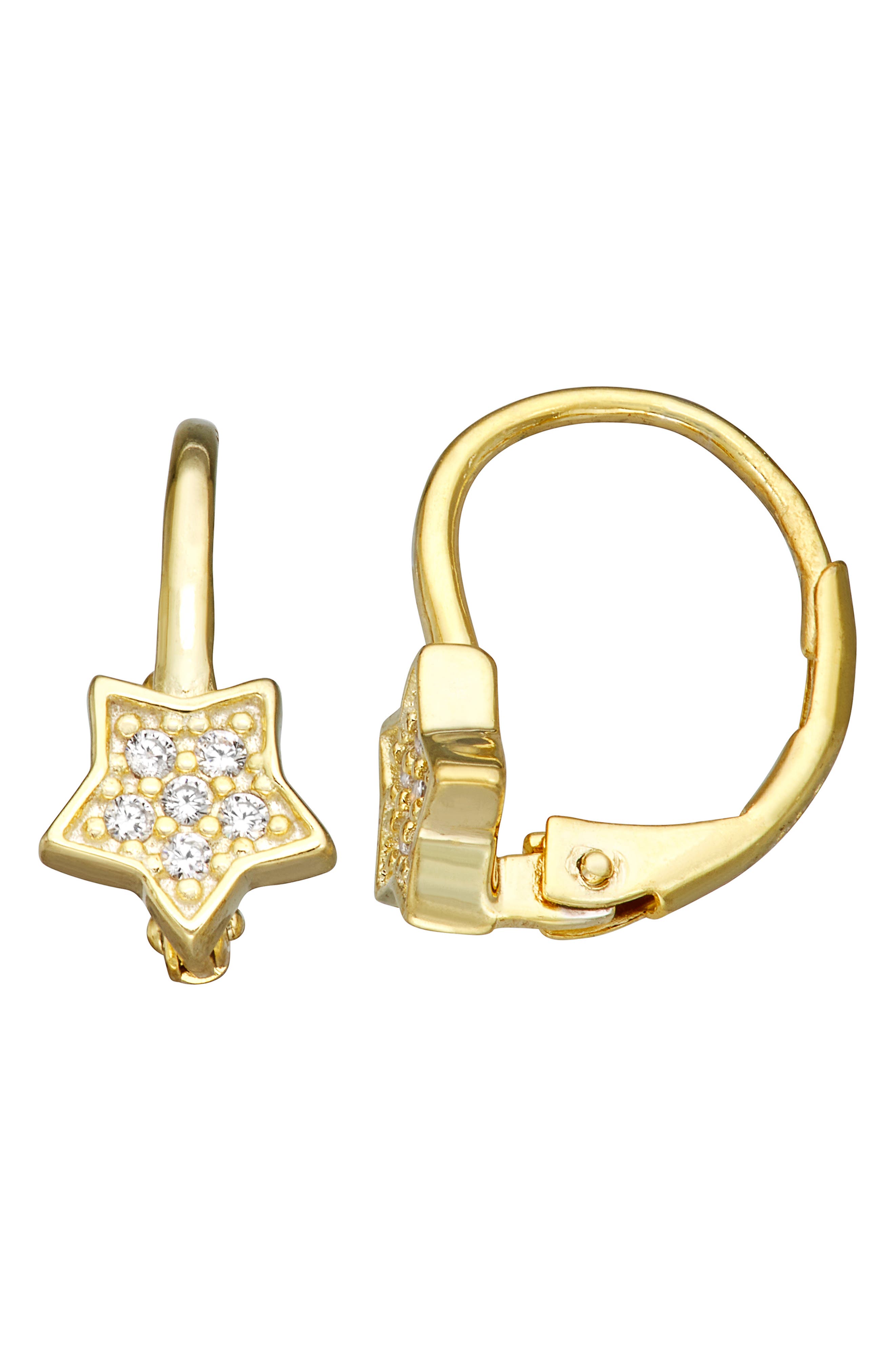 FZN Kids' 14K Gold Plated Sterling Silver Cubic Zirconia Star Lever Back Earrings
