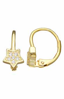 FZN Kids' 14K Gold Plated Sterling Silver Cubic Zirconia Star Lever Back Earrings