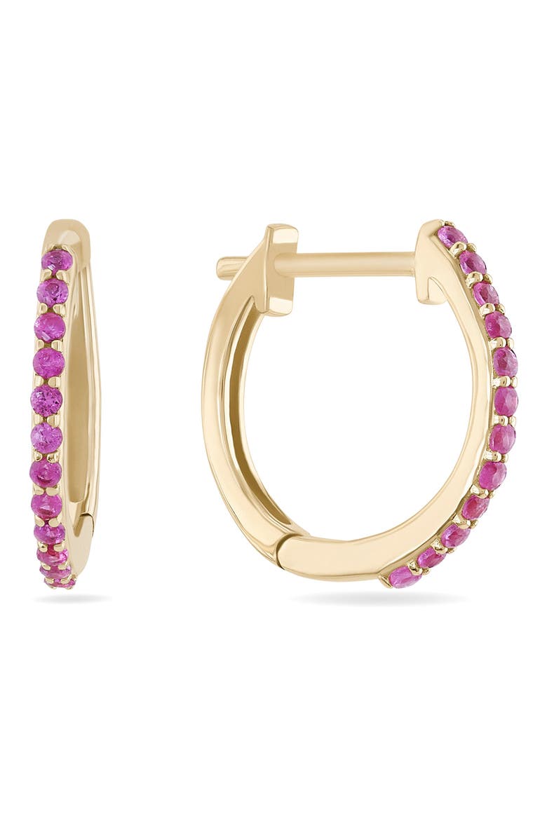 14K Gold Mini Pink Sapphire Huggie Hoop Earrings, Main, color, 14K YELLOW GOLD
