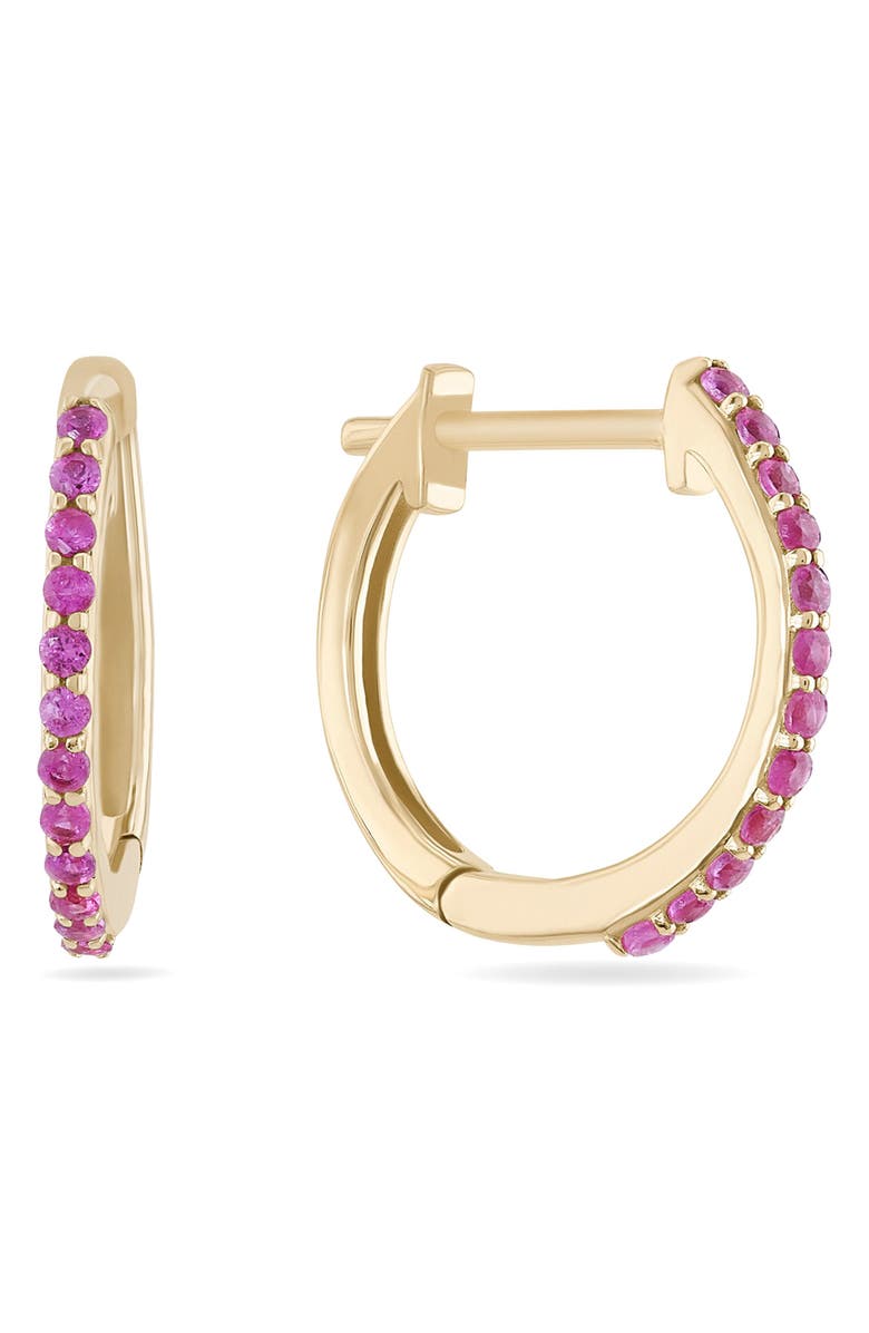 LANA 14K Gold Mini Pink Sapphire Huggie Hoop Earrings, Main, color, 14K Yellow Gold