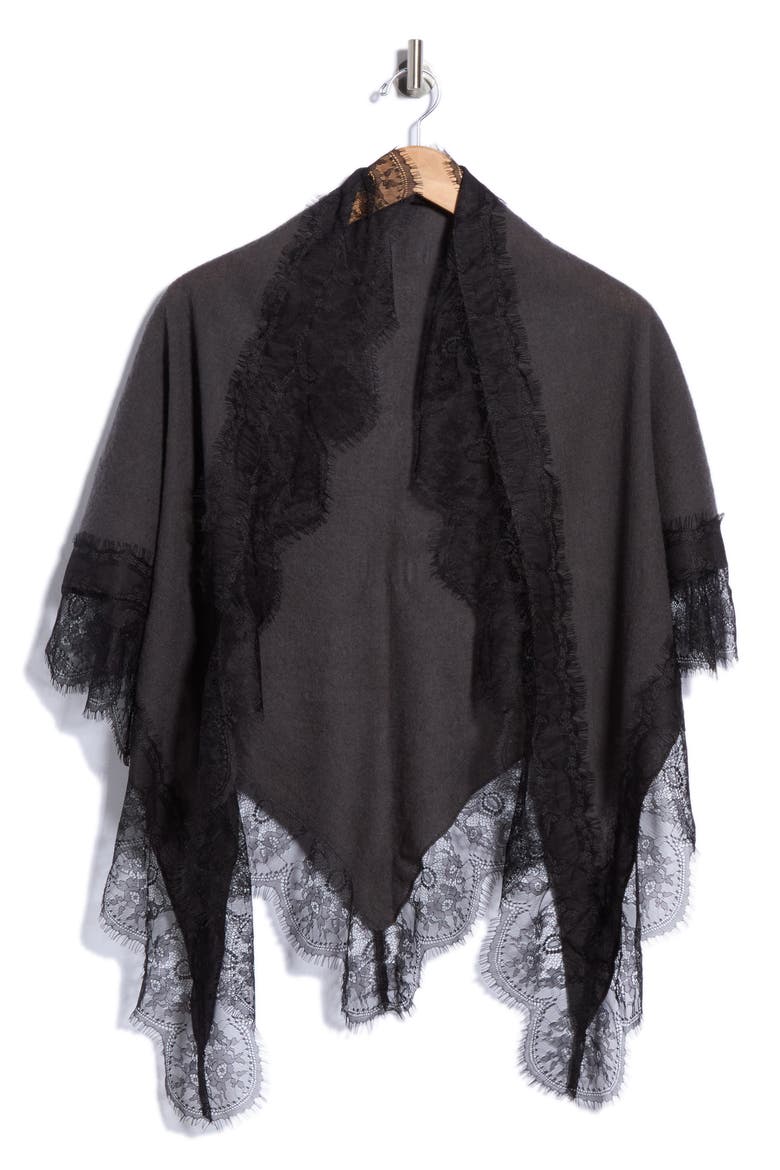 Wool Wrap with Lace Trim, Alternate, color, GREY