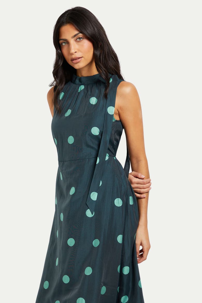 Spot Tie Neck Sleeveless Midi Dress, Alternate, color, Mint