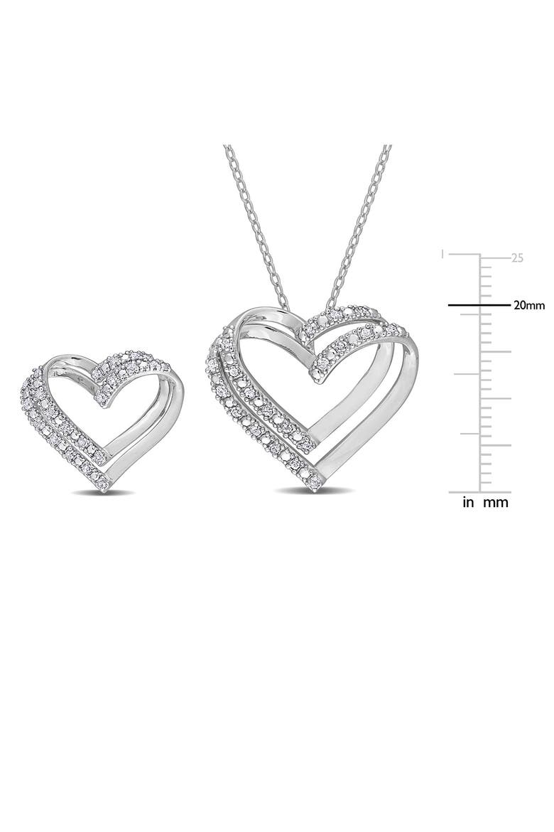 Diamond Heart Pendant Necklace & Stud Earrings Set, Alternate, color, SILVER
