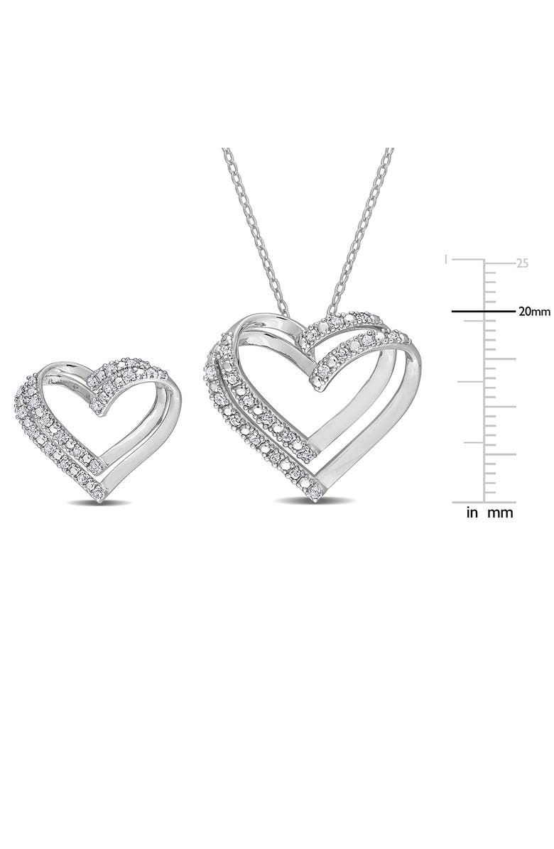 DELMAR Diamond Heart Pendant Necklace & Stud Earrings Set, Alternate, color, Silver