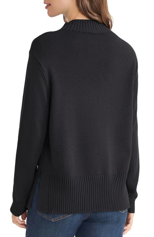 Jones New York Button Detail Rib Funnel Neck Sweater In Black