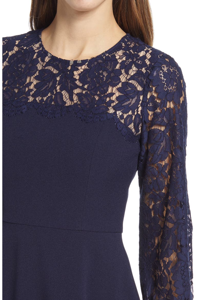 Lace Long Sleeve Midi Dress, Alternate, color, NAVY