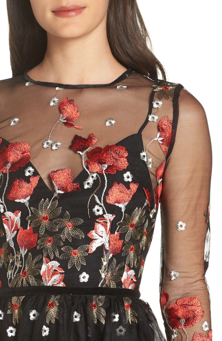 Bronx and Banco Bianca Embroidered Mesh Cocktail Dress, Alternate, color,