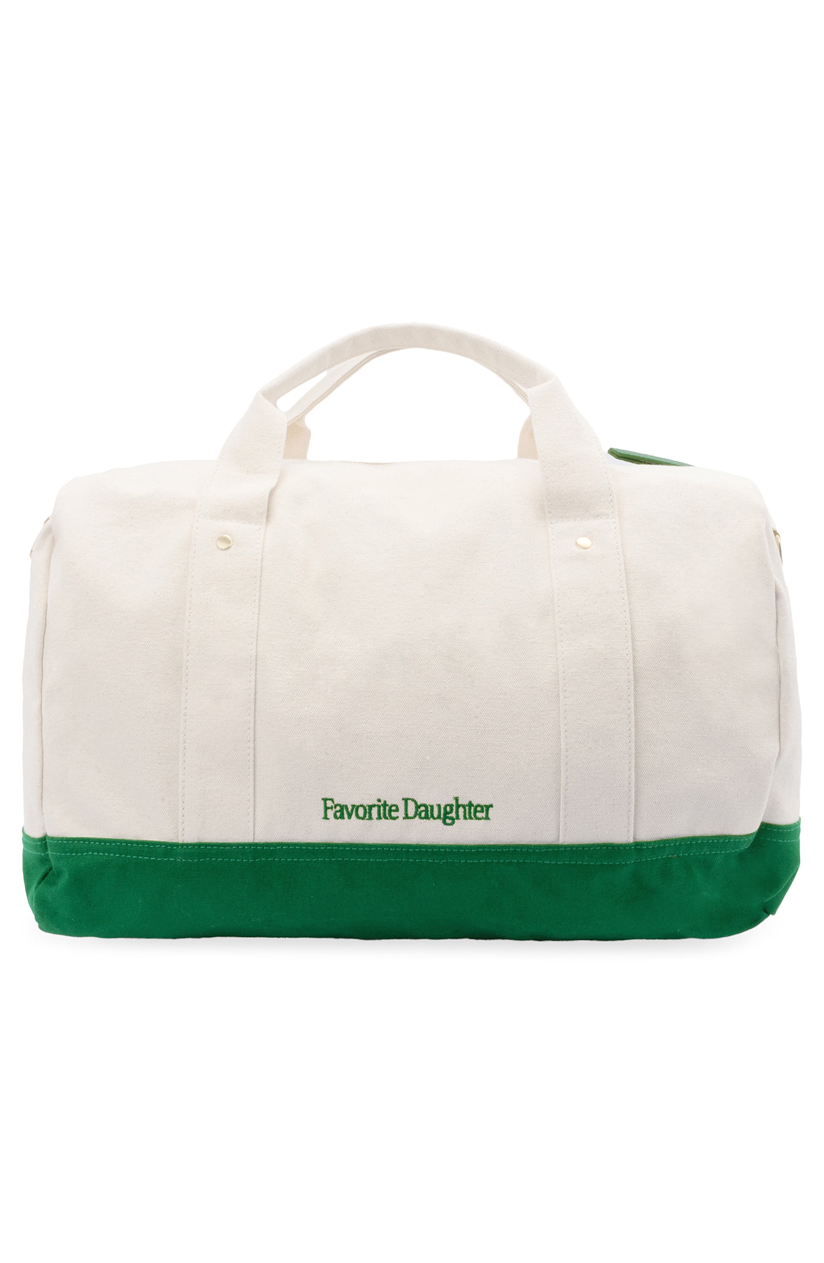 Favorite Daughter Mom of the Year Embroidered Canvas Duffle Bag, Alternate, color, Natural Green