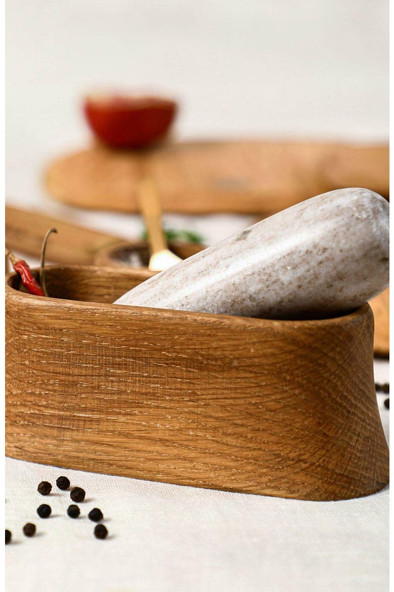 Oak Mortar and Marble Pestle, Alternate, color, Natural
