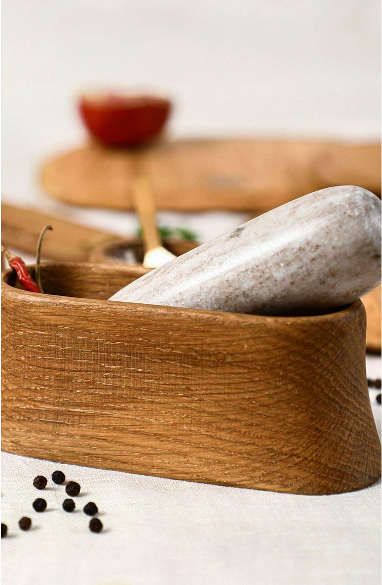 The Collective Oak Mortar and Marble Pestle, Alternate, color, Natural