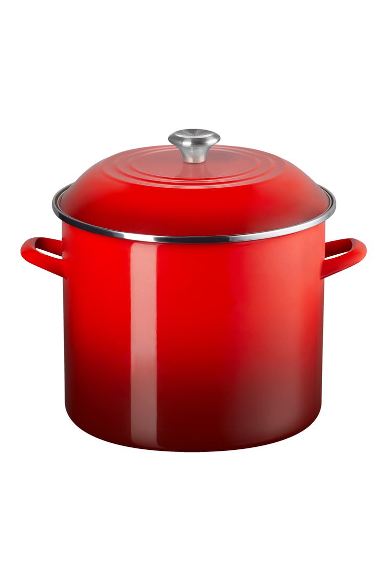 16-Quart Enameled Stainless Steel Stock Pot, Main, color, CERISE