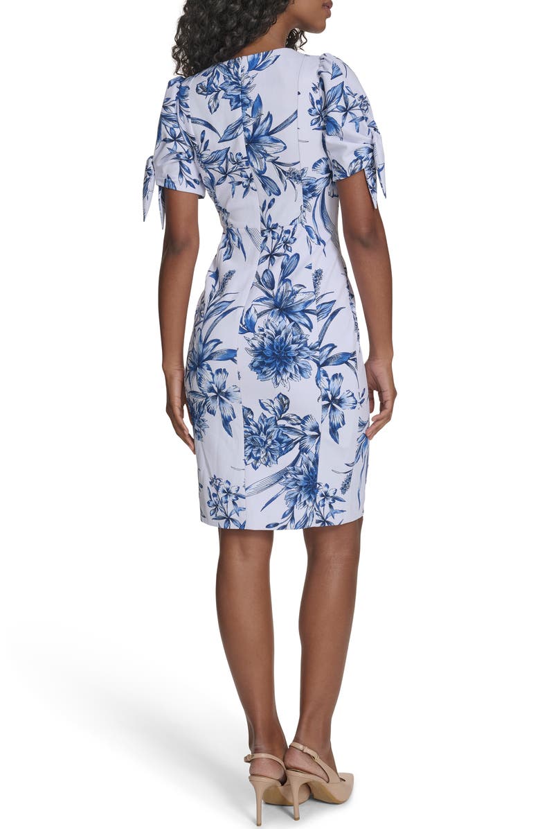 Calvin Klein Floral Tie Short Sleeve Sheath Dress, Alternate, color, Chambray Multi