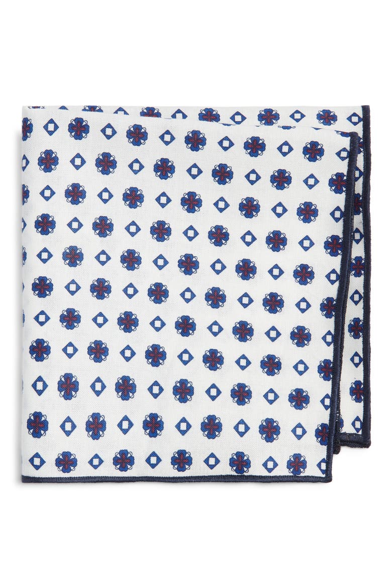 Diamond Cotton Pocket Square, Main, color, WHITE
