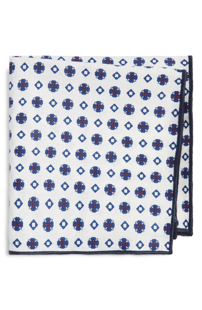 CLIFTON WILSON Diamond Cotton Pocket Square, Main, color, White