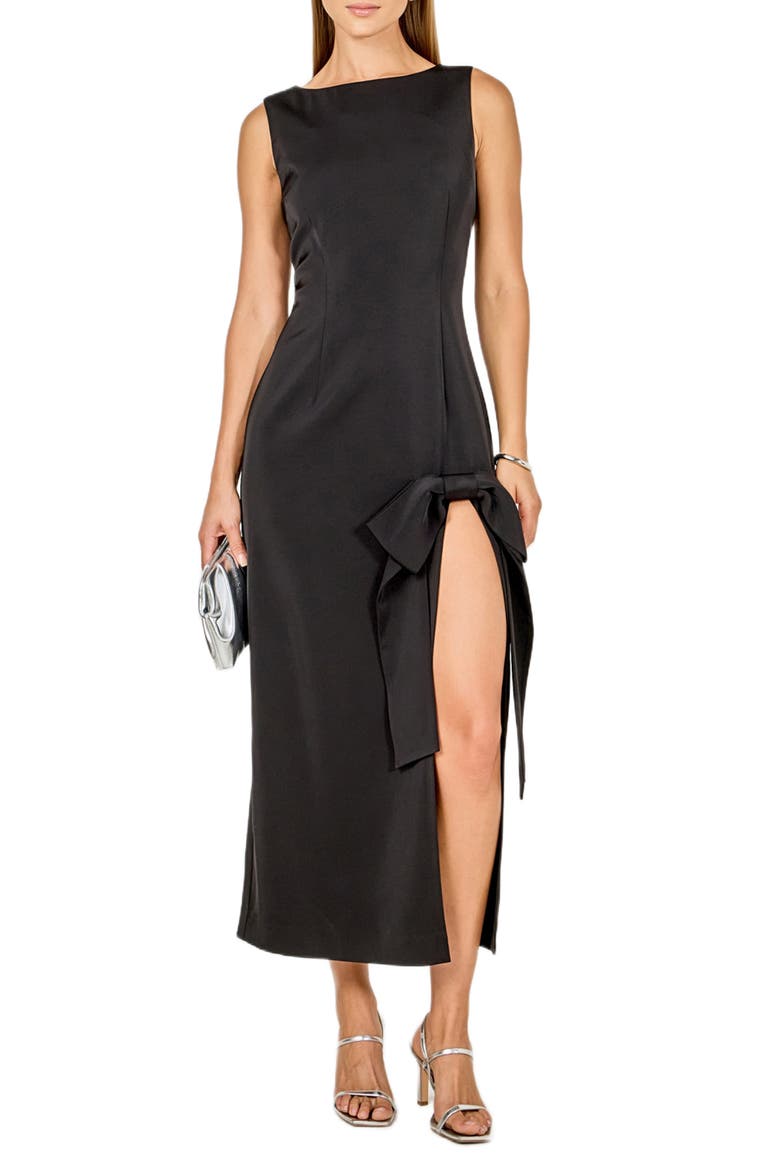 Bow Slit Cocktail Dress, Alternate, color, BLACK