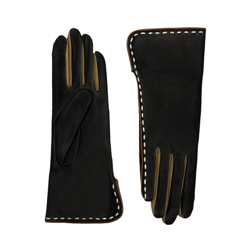 Agnelle Diane Lambskin Glove With Cashmere Lining And Contrast Details In Black